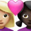 couple with heart: woman, woman, medium-light skin tone, dark skin tone on Apple