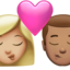kiss: woman, man, medium-light skin tone, medium skin tone on Apple