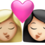 kiss: woman, woman, medium-light skin tone, light skin tone on Apple
