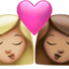 kiss: woman, woman, medium-light skin tone, medium skin tone on Apple