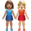 women holding hands: medium skin tone, medium-light skin tone on Apple