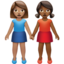 women holding hands: medium skin tone, medium-dark skin tone on Apple