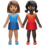women holding hands: medium skin tone, dark skin tone on Apple