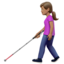 woman with white cane: medium skin tone on Apple