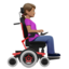 woman in motorized wheelchair facing right: medium skin tone on Apple