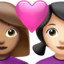 couple with heart: woman, woman, medium skin tone, light skin tone on Apple