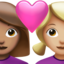 couple with heart: woman, woman, medium skin tone, medium-light skin tone on Apple