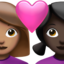 couple with heart: woman, woman, medium skin tone, dark skin tone on Apple