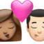 kiss: woman, man, medium skin tone, light skin tone on Apple