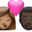 kiss: woman, man, medium skin tone, dark skin tone on Apple