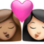 kiss: woman, woman, medium skin tone, light skin tone on Apple