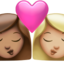 kiss: woman, woman, medium skin tone, medium-light skin tone on Apple