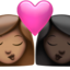 kiss: woman, woman, medium skin tone, dark skin tone on Apple