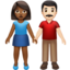 woman and man holding hands: medium-dark skin tone, light skin tone on Apple