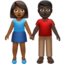 woman and man holding hands: medium-dark skin tone, dark skin tone on Apple