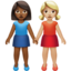 women holding hands: medium-dark skin tone, medium-light skin tone on Apple