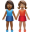 women holding hands: medium-dark skin tone, medium skin tone on Apple