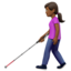 woman with white cane: medium-dark skin tone on Apple