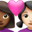 couple with heart: woman, woman, medium-dark skin tone, light skin tone on Apple