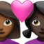 couple with heart: woman, woman, medium-dark skin tone, dark skin tone on Apple