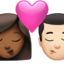kiss: woman, man, medium-dark skin tone, light skin tone on Apple