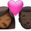 kiss: woman, man, medium-dark skin tone, dark skin tone on Apple
