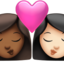 kiss: woman, woman, medium-dark skin tone, light skin tone on Apple
