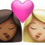 kiss: woman, woman, medium-dark skin tone, medium-light skin tone on Apple