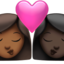 kiss: woman, woman, medium-dark skin tone, dark skin tone on Apple