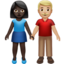 woman and man holding hands: dark skin tone, medium-light skin tone on Apple
