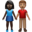 woman and man holding hands: dark skin tone, medium skin tone on Apple
