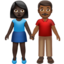 woman and man holding hands: dark skin tone, medium-dark skin tone on Apple