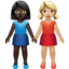 women holding hands: dark skin tone, medium-light skin tone on Apple