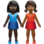 women holding hands: dark skin tone, medium-dark skin tone on Apple