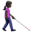 woman with white cane facing right: dark skin tone on Apple