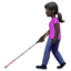 woman with white cane: dark skin tone on Apple