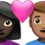 couple with heart: woman, man, dark skin tone, medium skin tone on Apple
