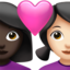 couple with heart: woman, woman, dark skin tone, light skin tone on Apple