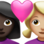 couple with heart: woman, woman, dark skin tone, medium-light skin tone on Apple