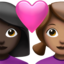 couple with heart: woman, woman, dark skin tone, medium skin tone on Apple