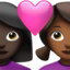 couple with heart: woman, woman, dark skin tone, medium-dark skin tone on Apple