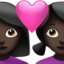 couple with heart: woman, woman, dark skin tone on Apple