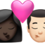 kiss: woman, man, dark skin tone, light skin tone on Apple