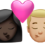kiss: woman, man, dark skin tone, medium-light skin tone on Apple