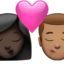 kiss: woman, man, dark skin tone, medium skin tone on Apple