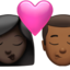 kiss: woman, man, dark skin tone, medium-dark skin tone on Apple