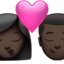 kiss: woman, man, dark skin tone on Apple