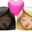 kiss: woman, woman, dark skin tone, medium-light skin tone on Apple