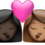 kiss: woman, woman, dark skin tone, medium skin tone on Apple