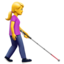 woman with white cane facing right on Apple